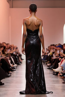 Sparkly Black Mermaid Sequin Strapless Long Evening Dress