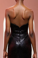 Load image into Gallery viewer, Sparkly Black Mermaid Sequin Strapless Long Evening Dress