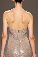 Load image into Gallery viewer, Sparkly Champagne Backless Strapless Long Sequin Evening Dress