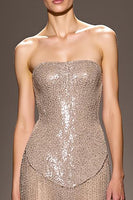 Load image into Gallery viewer, Sparkly Champagne Backless Strapless Long Sequin Evening Dress