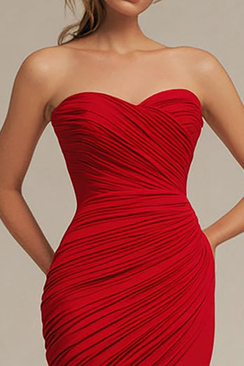 Red Satin Sweetheart Mermaid Maxi Evening Dress