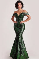 Load image into Gallery viewer, Sparkly Dark Green Mermaid Sequins Maxi Evening Dress