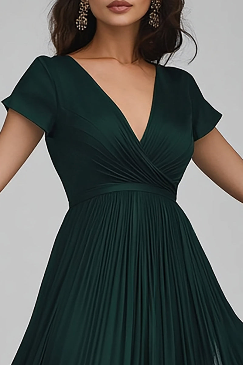 Load image into Gallery viewer, Dark Green A Line V-Neck Tulle Maxi Evening Dress