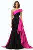 Load image into Gallery viewer, Black and White Satin Mermaid Maxi Evening Dress with Ruffles