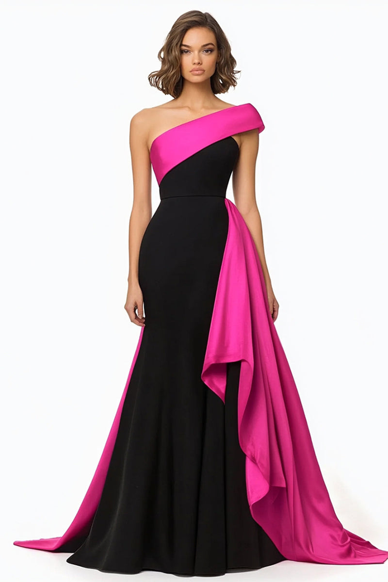 Load image into Gallery viewer, Black and White Satin Mermaid Maxi Evening Dress with Ruffles