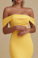 Load image into Gallery viewer, Yellow Mermaid Off the Shoulder Maxi Satin Evening Dress