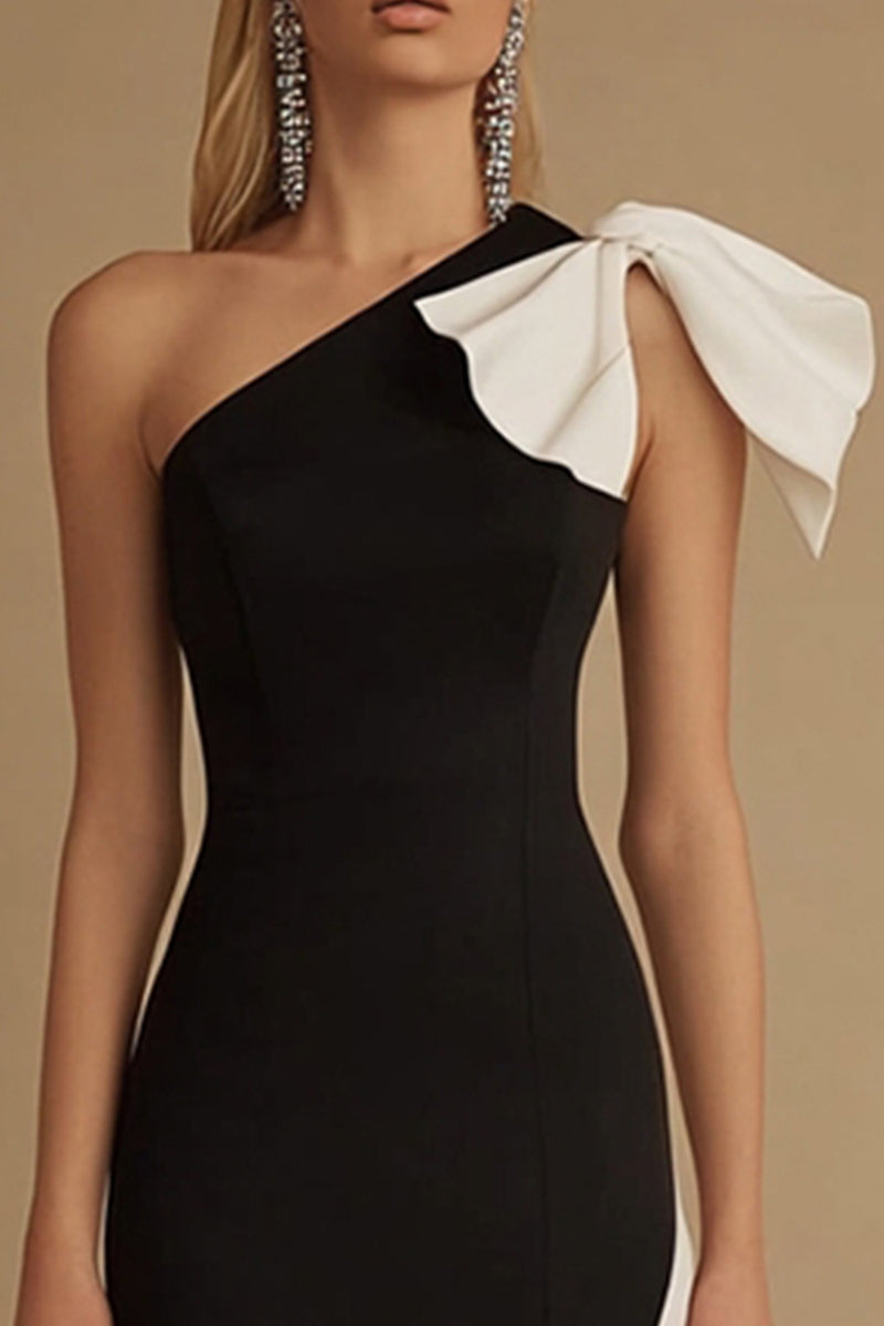 Load image into Gallery viewer, Black and White Satin Maxi Mermaid Evening Dress with Bow