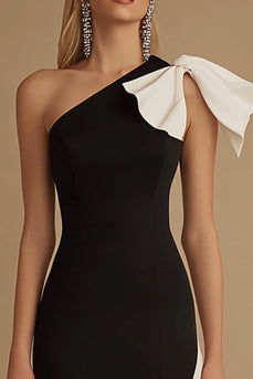 Black and White Satin Maxi Mermaid Evening Dress with Bow