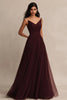 Load image into Gallery viewer, Burgundy Tulle Spaghetti Straps A Line Maxi Evening Dress