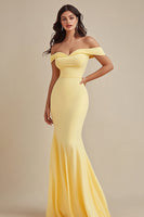 Load image into Gallery viewer, Black Off the Shoulder Satin Maxi Mermaid Evening Dress