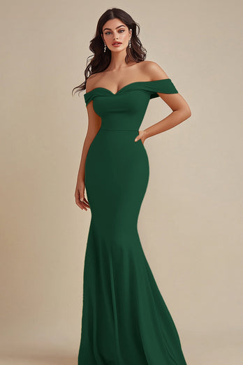 Black Off the Shoulder Satin Maxi Mermaid Evening Dress