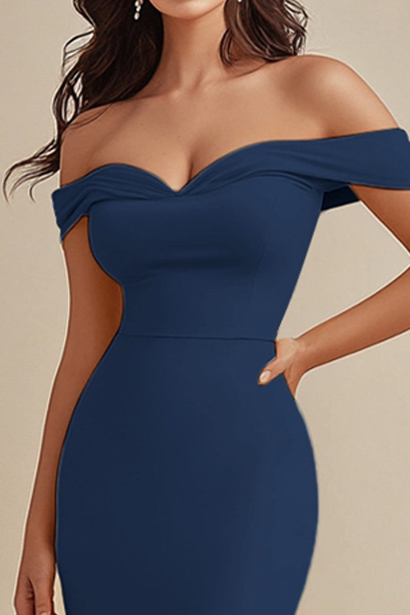 Load image into Gallery viewer, Black Off the Shoulder Satin Maxi Mermaid Evening Dress