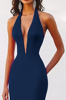 Load image into Gallery viewer, Fuchsia Halter Satin Maxi Mermaid Evening Dress