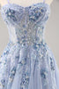 Load image into Gallery viewer, Sparkly Grey Blue Corset Sweetheart Long Prom Dress with Appliques