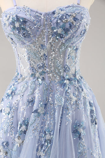 Sparkly Green Corset Sweetheart Long Prom Dress with Appliques
