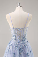 Load image into Gallery viewer, Sparkly Navy Corset Sweetheart Long Prom Dress with Appliques