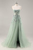 Load image into Gallery viewer, Sparkly Green Corset Sweetheart Long Prom Dress with Appliques