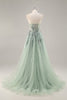 Load image into Gallery viewer, Sparkly Grey Blue Corset Sweetheart Long Prom Dress with Appliques