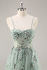 Load image into Gallery viewer, Sparkly Green Corset Sweetheart Long Prom Dress with Appliques