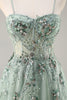 Load image into Gallery viewer, Sparkly Grey Blue Corset Sweetheart Long Prom Dress with Appliques