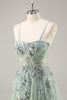 Load image into Gallery viewer, Sparkly Green Corset Sweetheart Long Prom Dress with Appliques