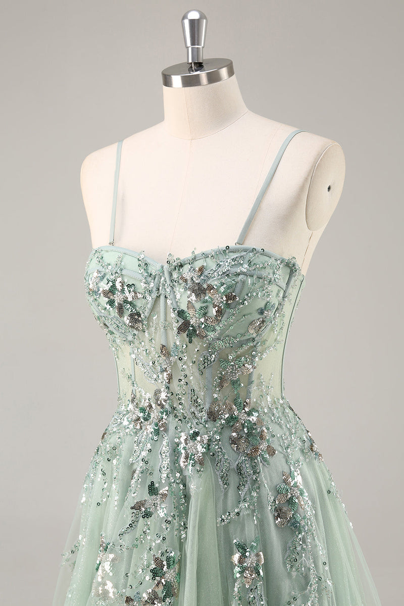 Load image into Gallery viewer, Sparkly Grey Pink Corset Sweetheart Long Prom Dress with Appliques