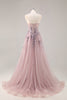 Load image into Gallery viewer, Sparkly Grey Blue Corset Sweetheart Long Prom Dress with Appliques