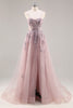 Load image into Gallery viewer, Sparkly Grey Pink Corset Sweetheart Long Prom Dress with Appliques