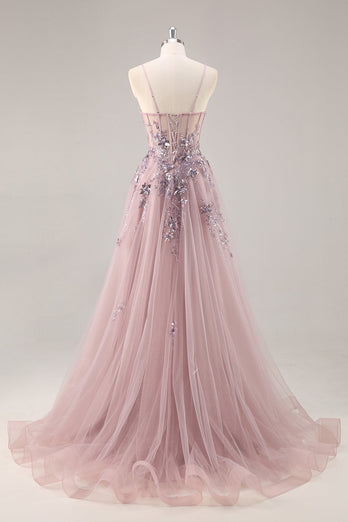 Sparkly Grey Blue Corset Sweetheart Long Prom Dress with Appliques