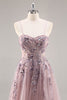 Load image into Gallery viewer, Sparkly Grey Blue Corset Sweetheart Long Prom Dress with Appliques