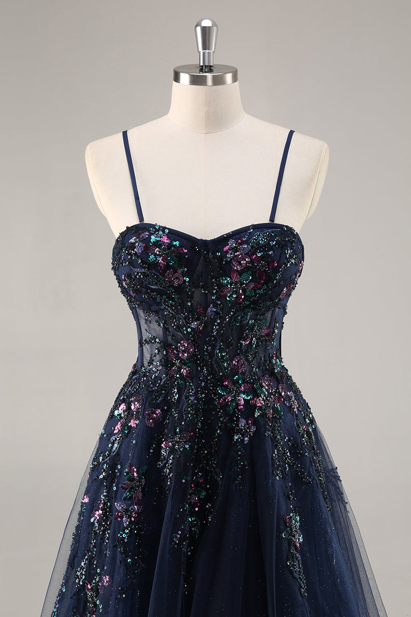 Load image into Gallery viewer, Sparkly Grey Pink Corset Sweetheart Long Prom Dress with Appliques