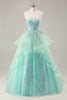 Load image into Gallery viewer, Sparkly Green Corset Strapless Long Prom Dress with Ruffles