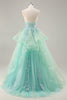 Load image into Gallery viewer, Sparkly Green Corset Strapless Long Prom Dress with Ruffles