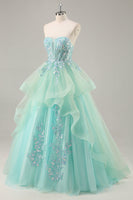 Load image into Gallery viewer, Sparkly Green Corset Strapless Long Prom Dress with Ruffles