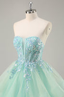 Load image into Gallery viewer, Sparkly Green Corset Strapless Long Prom Dress with Ruffles