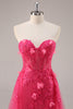Load image into Gallery viewer, Fuchsia Floral Corset Sweetheart Tulle Long Prom Dress with Slit
