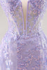 Load image into Gallery viewer, Sparkly Lilac Tulle Strapless Corset Long Prom Dress with Appliques