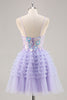 Load image into Gallery viewer, Sparkly Purple Floral Corset Tiered Short Prom Dress with Ruffles
