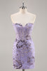 Load image into Gallery viewer, Sparkly Purple Corset Sequin Floral Short Prom Dress with Lace