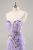 Load image into Gallery viewer, Sparkly Purple Corset Sequin Floral Short Prom Dress with Lace