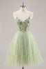 Load image into Gallery viewer, Green Floral Corset Tulle Short Prom Dress with Appliques