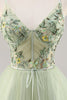 Load image into Gallery viewer, Green Floral Corset Tulle Short Prom Dress with Appliques