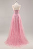 Load image into Gallery viewer, Sparkly Corset Spaghetti Straps Tulle Maxi Pink Prom Dress with Sequins