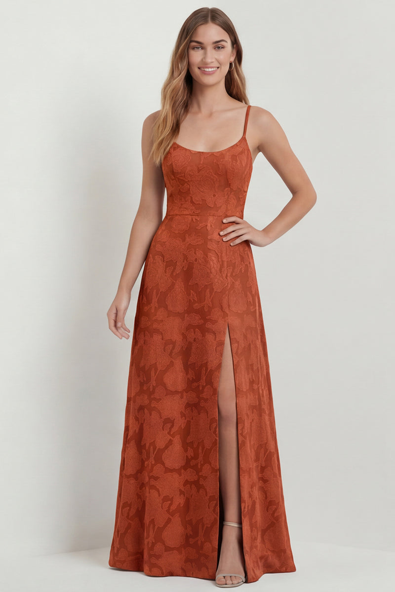 Load image into Gallery viewer, Dusty Blue Floral A Line Spaghetti Straps Long Formal Dress with Slit