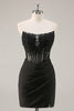 Load image into Gallery viewer, Royal Blue Satin Corset Short Prom Dress with Lace