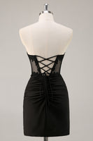 Load image into Gallery viewer, Black Bodycon Satin Short Corset Prom Dress with Lace