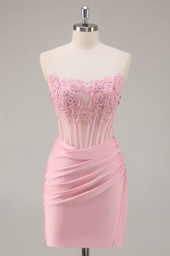 Royal Blue Satin Corset Short Prom Dress with Lace