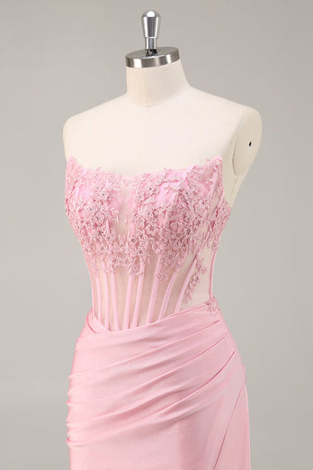 Pink Bodycon Corset Short Prom Dress with Lace