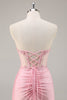 Load image into Gallery viewer, Pink Bodycon Corset Short Prom Dress with Lace