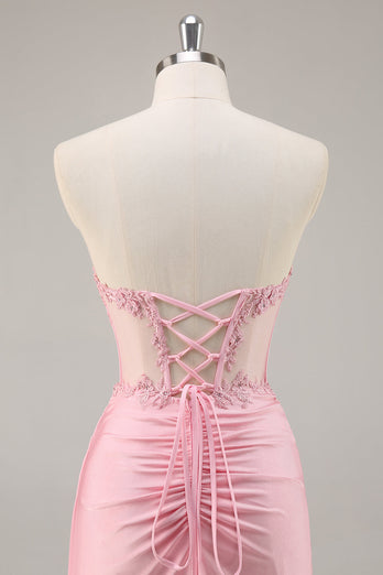 Pink Bodycon Corset Short Prom Dress with Lace